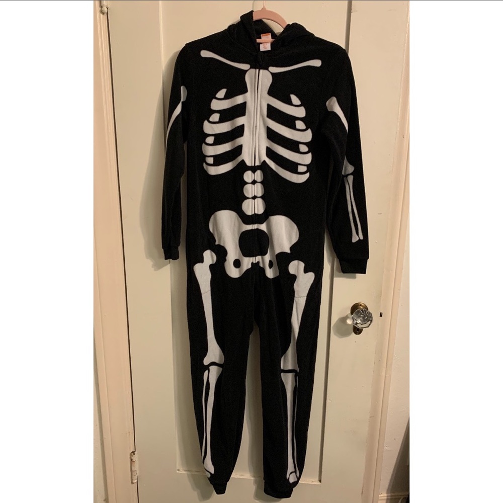 Skeleton feetie pajamas with hood